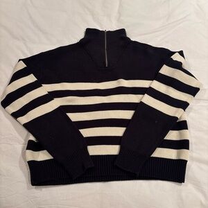 Assembly Label Parisienne Quarter Zip Cotton Jumper - True Navy/Antique White
